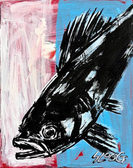 SLOOG Original Art Expressionism Minimal Nature Painting on Canvas 8×10 Fish