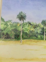 Key Biscayne Lighthouse Fisherman Watercolor Painting J.P. Caulfield 20 x 27