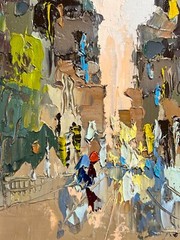 Oil painting City Ukrainian painter Canvas Framed original Decor cityscape art