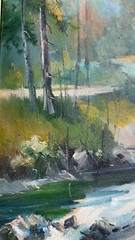 Oil painting Stream forest Ukrainian painter Canvas Framed original landscape