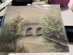 Watercolor Painting Of Bridge Unsigned 10 3/4” X 9” Photographed In Plastic