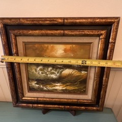 Original Roal English Painting Seascape Sunset Realism Framed Canvas VTG signed