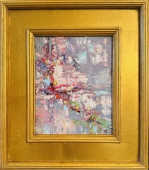 KADLIC Original Oil Painting Modern Abstract Landscape Pink Gray Gold Gilt Frame