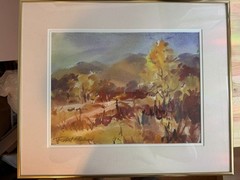 Robert F. Calrow „Autumn Gold“ Original Watercolor Landscape Painting Signed