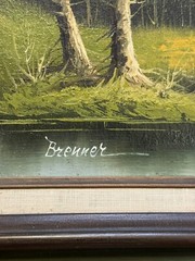 Mid-Century Serene Cottage by a Lake- Rustic Painting by Brenner – Framed – VTG