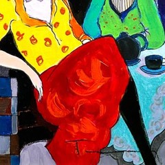 Itzchak Tarkay (1935-2012) „Sisters“ Signed Mixed Media Overpaint, Framed