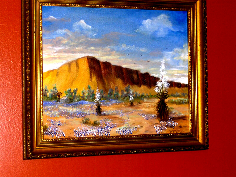 Original Buebonnet LandscapHouse Water Will Bird Blooming Yucca TX VINTAGE Oil