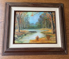 Vintage UnSigned Framed Fall Landscape Oil Painting – 11×14″ in 21×18″ Frame