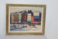 Vintage Paris France Oil Painting Street Scene Men Women Horse Buggy #2 Signed