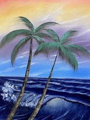 Tropical Seascape oil painting original art Bob Ross style 16x20in