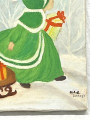 Vintage Christmas Girl Pulling Sled In Snow With Gifts Painting On Canvas