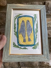 Sardines Fish original 4/6,painting On Paper,framed