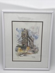 Vintage 1960s Jan Korthals „Tower Bridge London“ 10×14 Watercolor Print