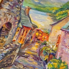 Original Oil Painting English Village Street Houses 4×6 Framed Artwork
