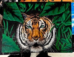 Contemporary Tiger in Jungle Painting, Unframed Animals Nature Wall Art