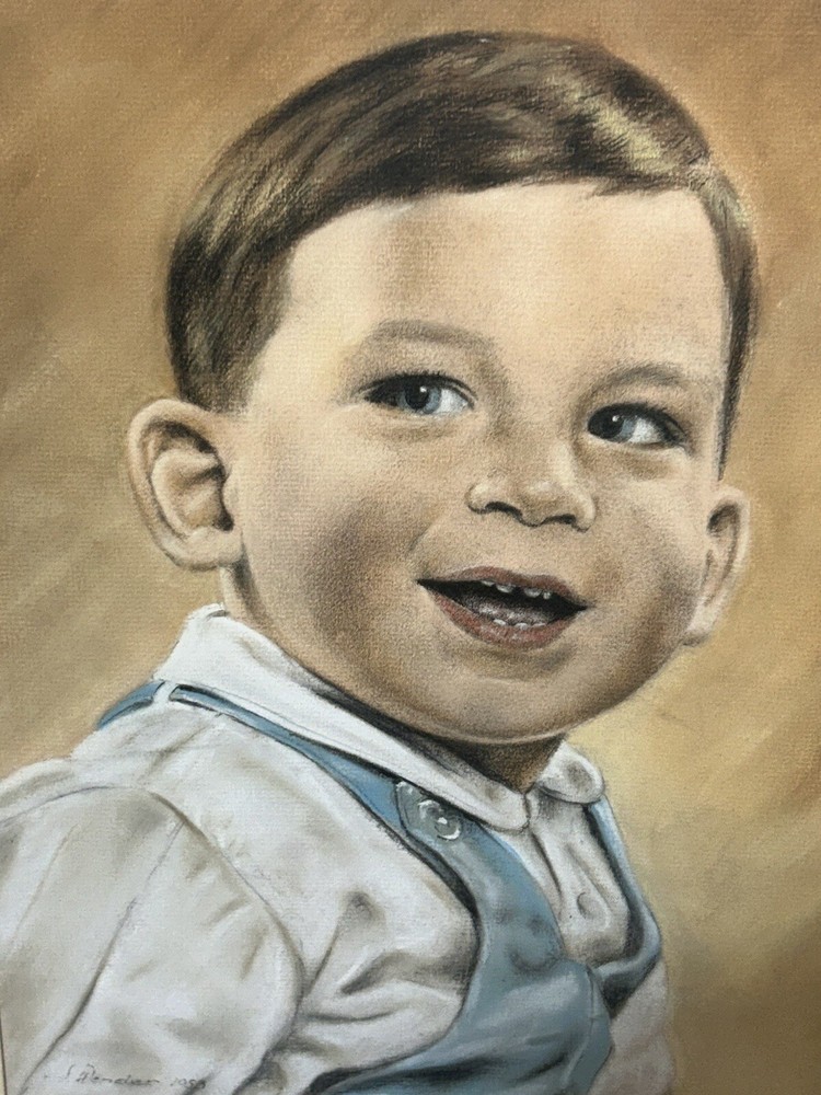 Vtg ‘53 Original Boy In Blue Pastel Artist Wender 14 5/8”w 18.5”T Framed