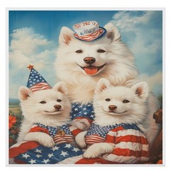 American Eskimo Dog Family in Patriotic Outfits Canvas Wall Art