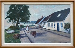 Unknown Painter Village at The Baltic Sea Coast Fischerfrau With Holzkarre