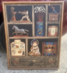 Vintage Huntington Folk Art Oil On Canvas Shadow Box Scene 27”x33”