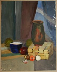 Ukrainian Soviet Gouache Painting realism rural Still Life