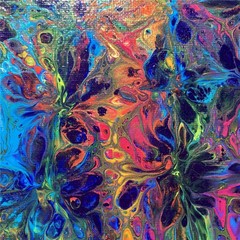 Rainbow Flowers 10X10″ Acrylic Pour Abstract Painting Canvas Orig Fluid Art
