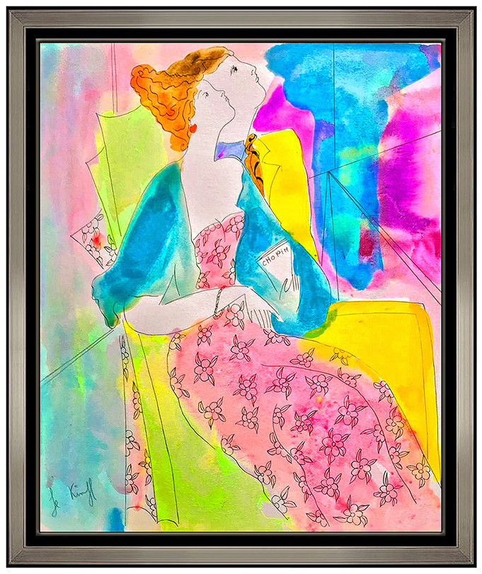 Linda Le Kinff Original Watercolor Painting Signed Female Male Portrait Framed