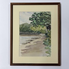 Vintage Watercolor Painting Art Lake Vid Lygnern Sweden Swedish Landscape Signed