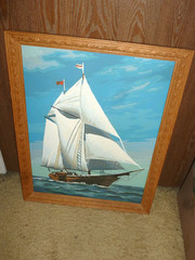 Vintage Framed Paint By Number Clipper Ship Boat Art Painting 26″ X 20 1/2″ NICE