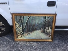 Large Jeanne Ellis Hoffman Pennsylvania Oil Painting Winter Landscape 1947