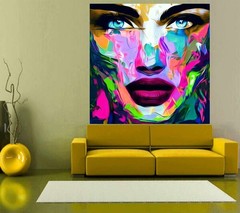 Oil Painting Female Expressive Colourful Women Portrait 130x130cm Canvas/Pop Art