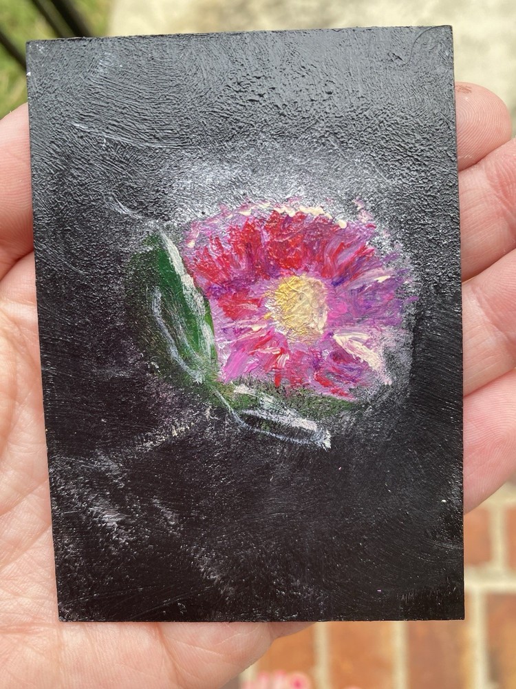 ACEO Original, Floral Impressionist Still Life, Acrylic On Paper, 2.5” X 3.5”