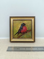 Original oil painting Summer Landscape Meadow Bird Signed work measuring 4×4 in
