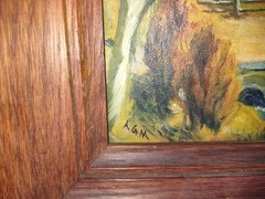 AGM Signed Mid Century Framed Landscape Oil Painting Farm Countryside Houses