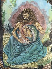 Original Painting on Cloth Astrology Zodiac Pisces Neptune Jupiter Tarot FRAMED