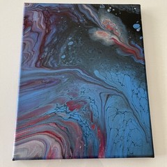 Acrylic Pour Painting Blue Red Black Abstract on canvas original