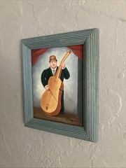 Vintage Original Oil Painting Thick Fat Man Portrait After Botero Signed R. Vega