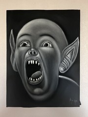 Bat Boy Bat Child Monster Legend Black Velvet Oil Painting Hand Painted Wall Art