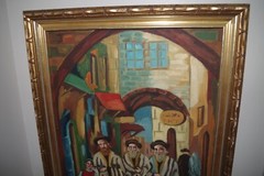Vintage Judaica Tallit Hassidim Jerusalem Israel Oil Painting Signed H Bloch