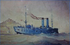 1935 FOLK ART PAINTING U.S.S. CHICAGO CRUISER, J. DONALD HAIG, COPY CREW SIGNED