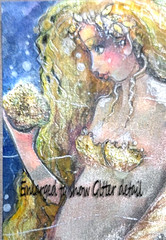 Mermaid with golden details, gold glitter mini painting.. ACEO ORIGINAL ART
