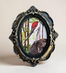 Sandhill Crane mini watercolor bird print • vintage style ornate frame