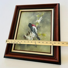 Framed Original Bird Oil Painting Rose-Breasted Grosbeak on Branch Signed Anet