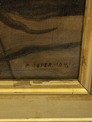 Antique c1904 Oil On Canvas O/C AMISH MAN HUSKING CORN Gilt Frame Signed C.SOPER