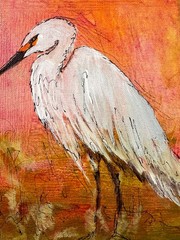 Original Abstract Expressionism 12×16 Egret Handmade Signed Unique Fine Art