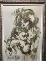 Vintage Hyacinthe Kuller Oil Painting Mother & Child Gold Leaf Frame 1966