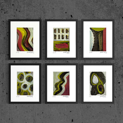 Set Of 6 Original Abstract Acrylic Paintings Matted 8×10 Warm Earth Tone Décor