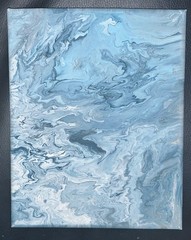 Modern Acrylic Marbleized Freeform SHADES OF BLUE Canvas 8”x10” #1of 3