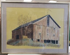 Original Vernon W. Gardner Watercolor 24″ x 34″ Vintage Framed Rural Barn Lands