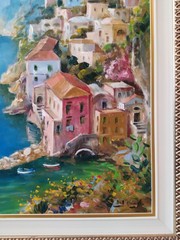 Amalfi Coast Landscape/Neapolitan Marine Scene/Original Oil Painting signed