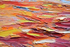 Oil Painting Abstract Sunset Burning Horizon Landscape Red Gold Textured Art